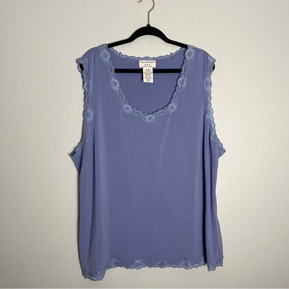 Covington Women’s Plus Stretch Tank Top Lace Trim Periwinkle Size 24-26W